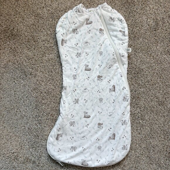 Perlim Pinpin Baby Swaddle Sack Bamboo 0-3m Forest Animals Print arms in or out - Picture 1 of 9